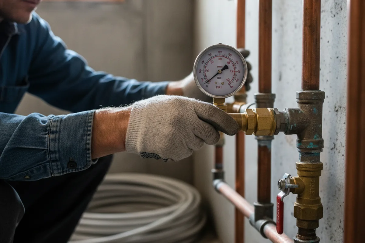Pressure testing a repaired line during Water Line Repair in Prospect Heights